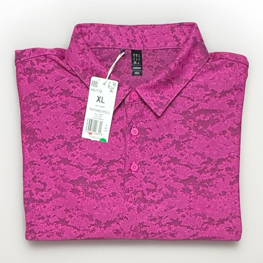 Adidas Pink Camo Performance Golf Polo Shirt Men's XL Textured Polo